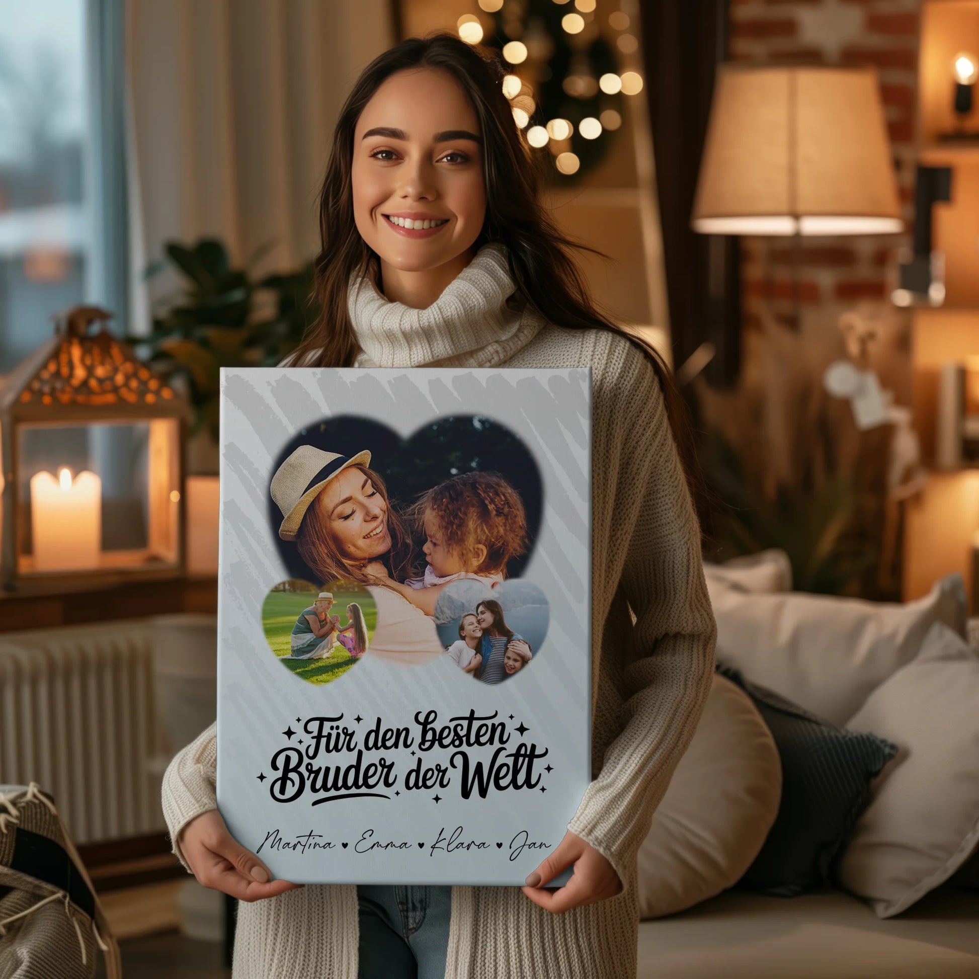 Personalisierte Fotocollage Großes Bild aus Vielen Kleinen mit 3 Herz Fotos Für den besten Bruder der Welt 2