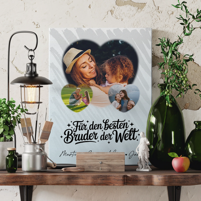 Personalisierte Fotocollage Großes Bild aus Vielen Kleinen mit 3 Herz Fotos Für den besten Bruder der Welt 3