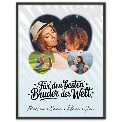 Bruder Poster Personalisiert mit 3 Herz Fotos Für den besten Bruder der Welt Geschenkidee