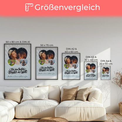Bruder Poster Personalisiert mit 3 Herz Fotos Für den besten Bruder der Welt Geschenkidee