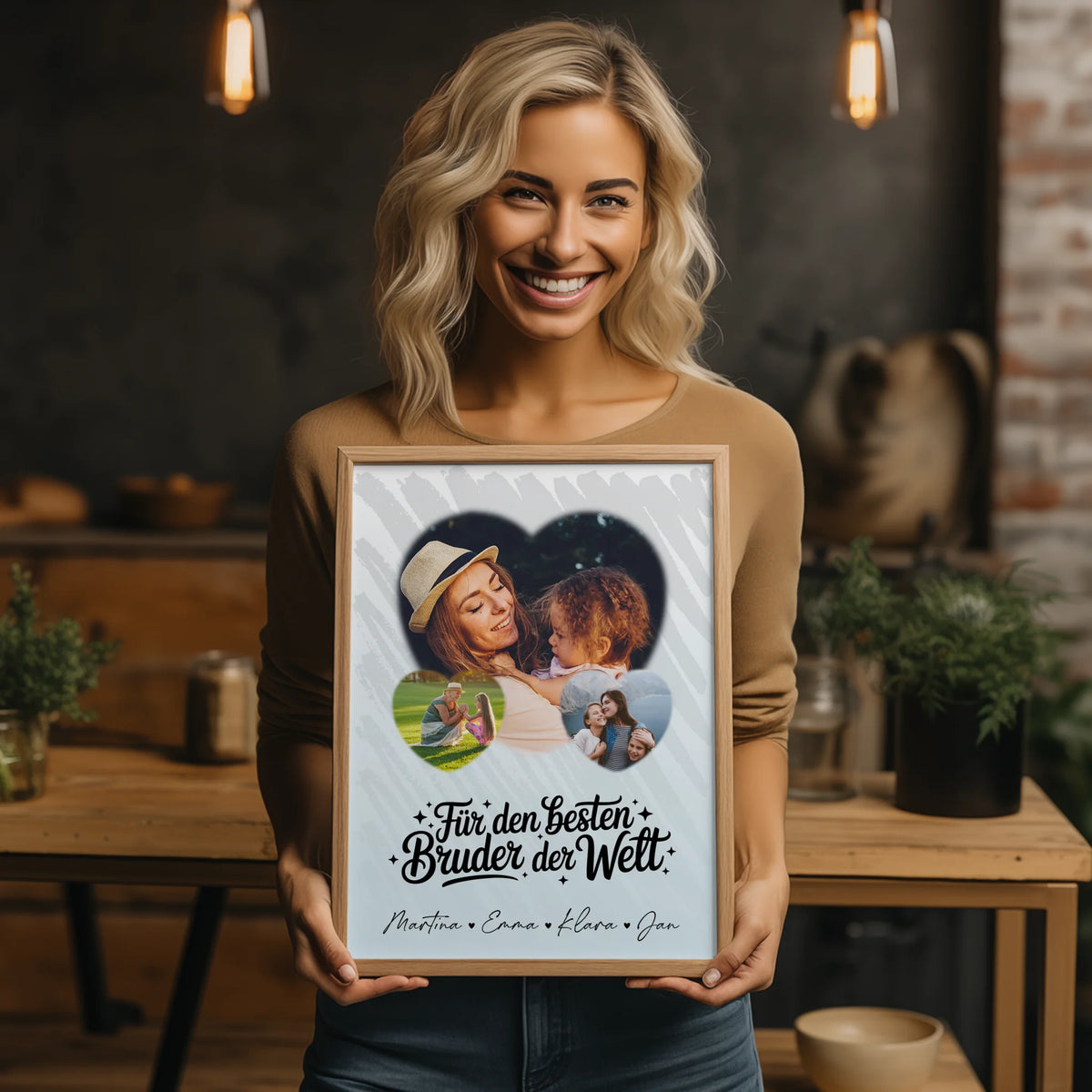 Bruder Poster Personalisiert mit 3 Herz Fotos Für den besten Bruder der Welt Geschenkidee