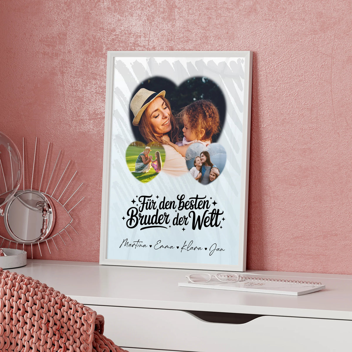 Bruder Poster Personalisiert mit 3 Herz Fotos Für den besten Bruder der Welt Geschenkidee
