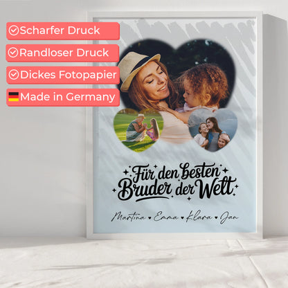 Bruder Poster Personalisiert mit 3 Herz Fotos Für den besten Bruder der Welt Geschenkidee