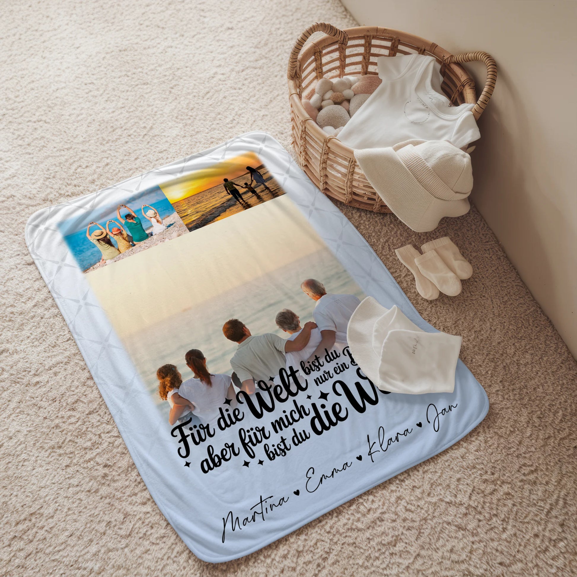Decke Mit Namen 3 Fotos Du bist für mich die Welt personalisiertes Geschenk 2