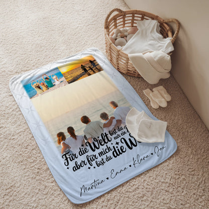 Decke Mit Namen 3 Fotos Du bist für mich die Welt personalisiertes Geschenk 2