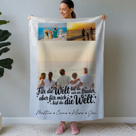 Decke Mit Namen 3 Fotos Du bist für mich die Welt personalisiertes Geschenk 1