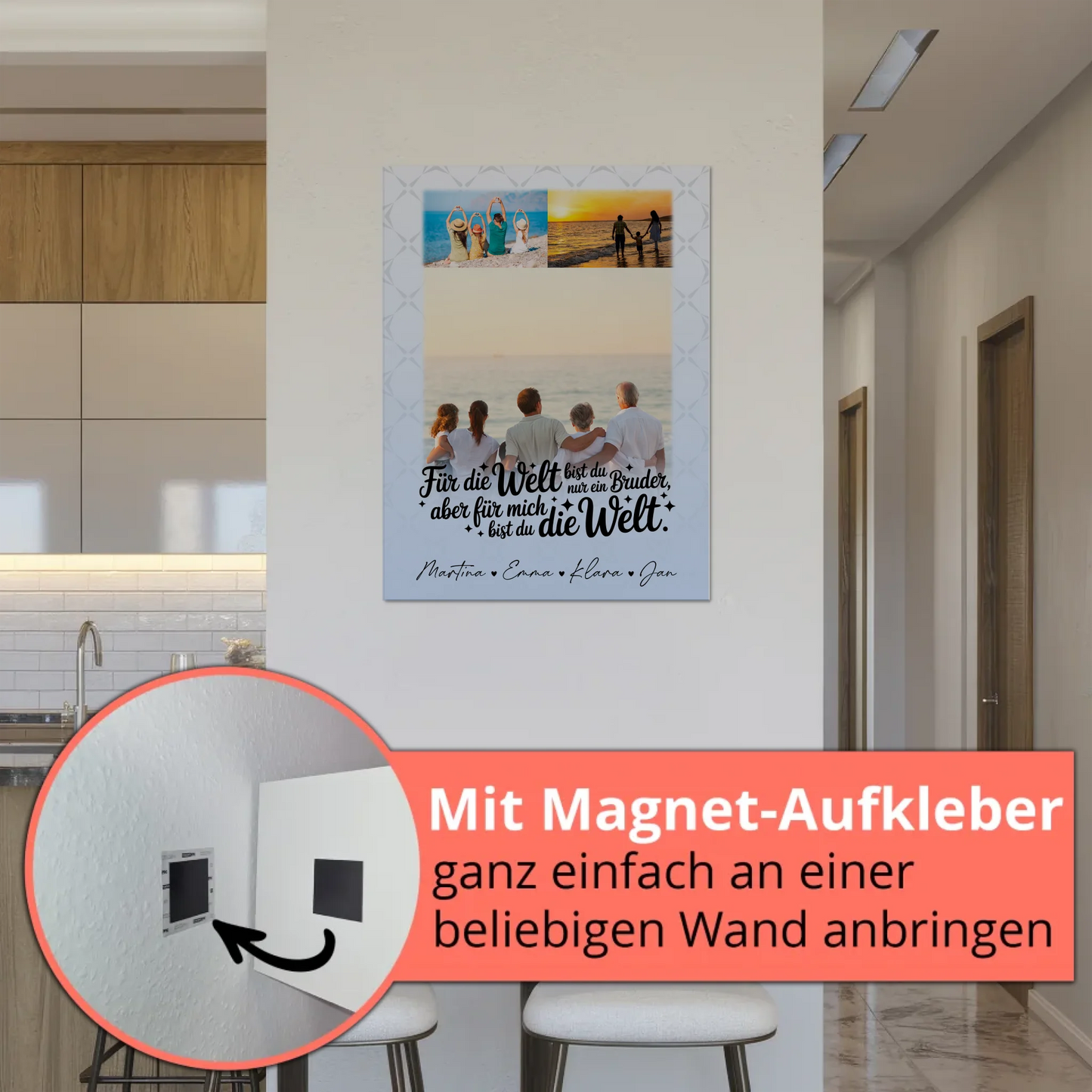 Personalisiertes Fotoboard Poster Magnetisch mit 3 Fotos Du bist für mich die Welt