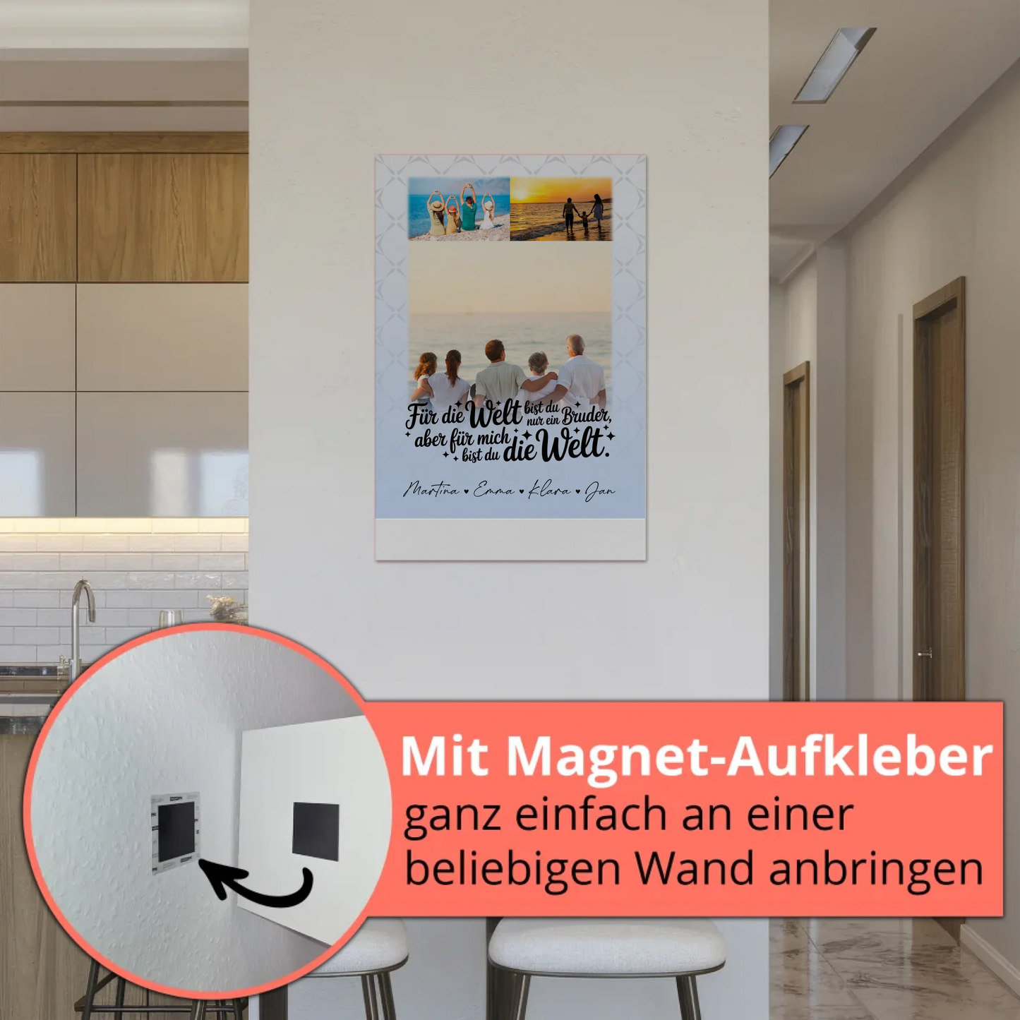 Personalisiertes Fotoboard Poster Magnetisch mit 3 Fotos Du bist für mich die Welt