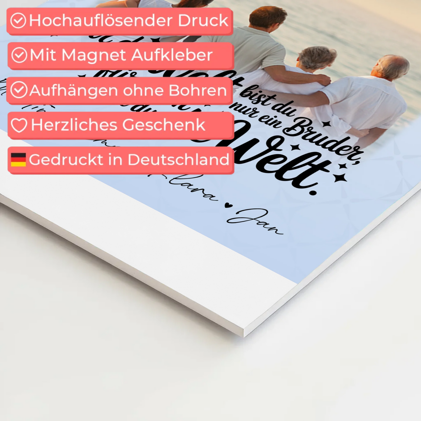 Personalisiertes Fotoboard Poster Magnetisch mit 3 Fotos Du bist für mich die Welt