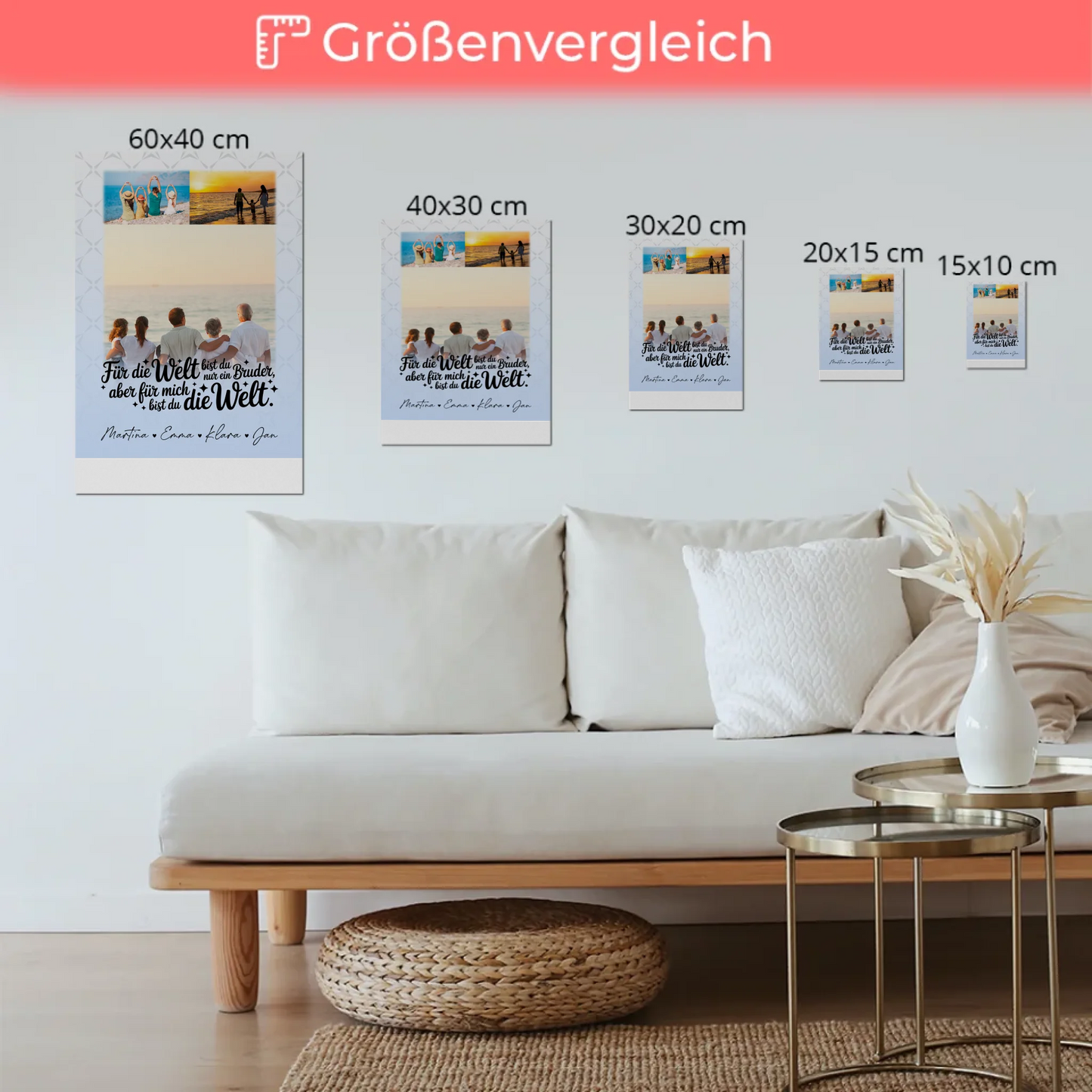 Personalisiertes Fotoboard Poster Magnetisch mit 3 Fotos Du bist für mich die Welt