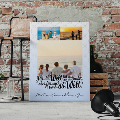 Personalisierte Leinwand Wandbild mit 3 Fotos Du bist für mich die Welt 4