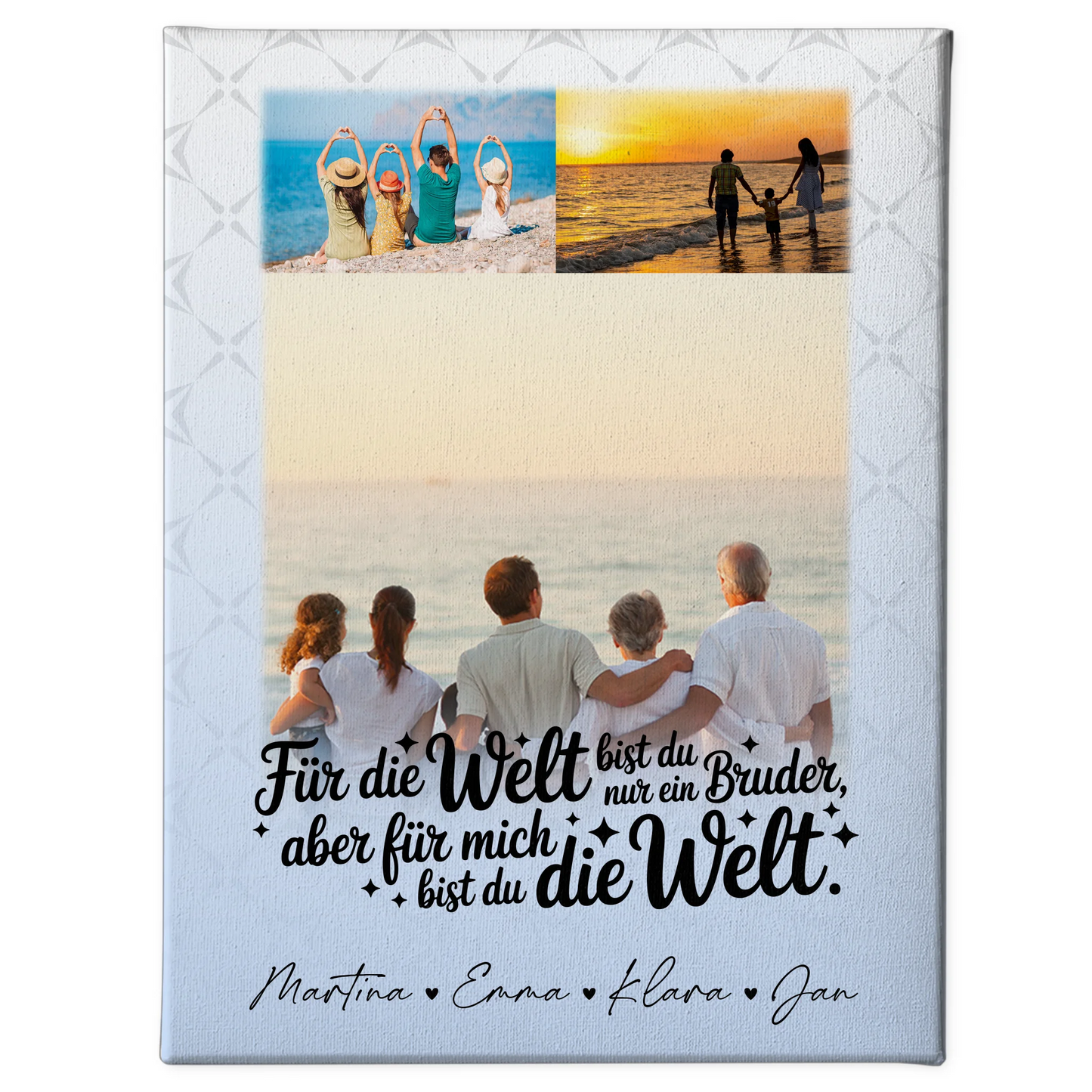 Personalisierte Leinwand Wandbild mit 3 Fotos Du bist für mich die Welt 1