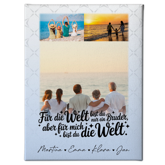 Personalisierte Leinwand Wandbild mit 3 Fotos Du bist für mich die Welt 1