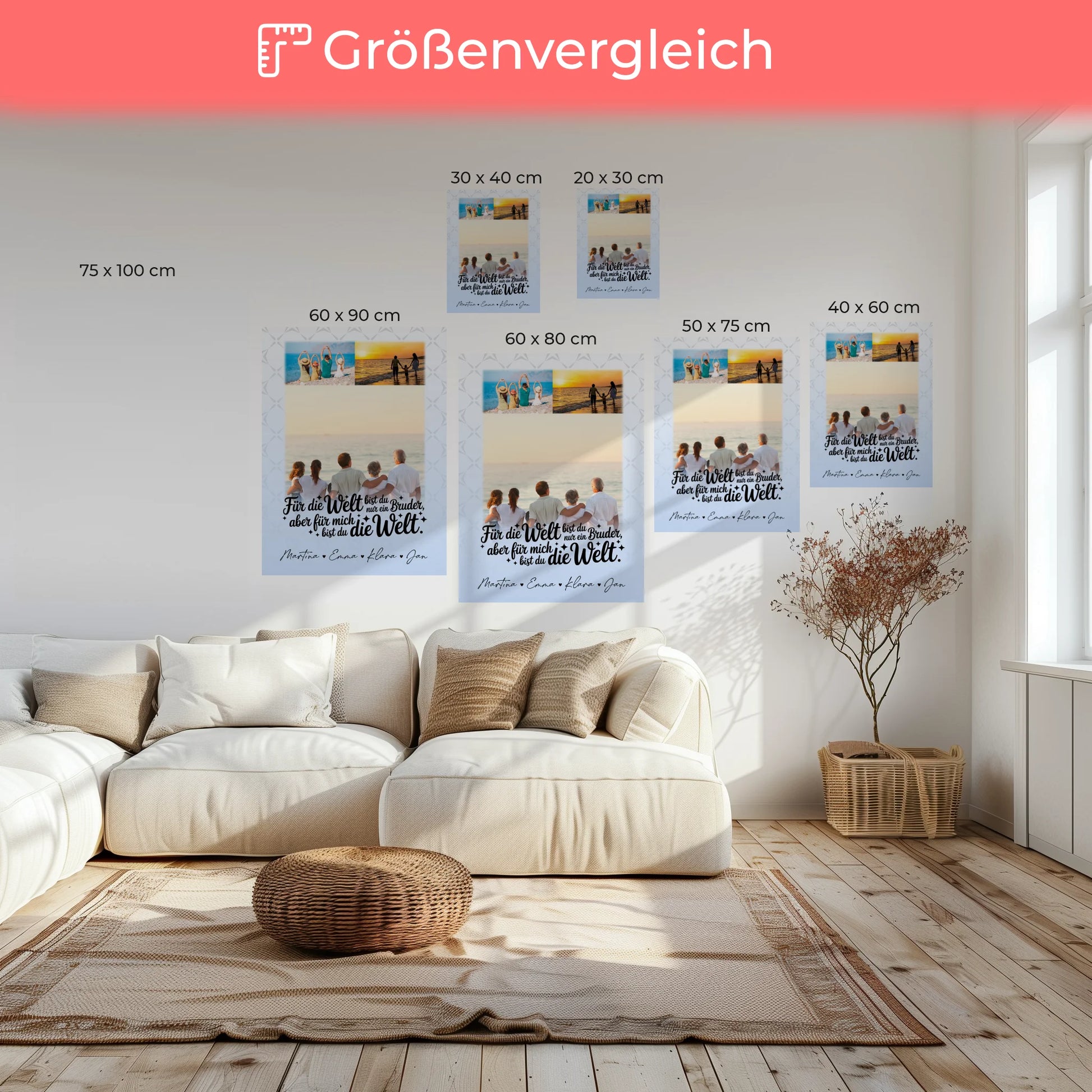Personalisierte Leinwand Wandbild mit 3 Fotos Du bist für mich die Welt 6