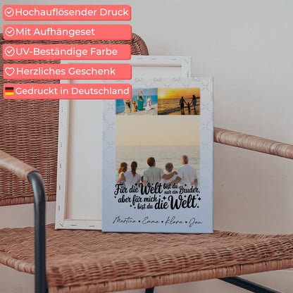 Personalisierte Leinwand Wandbild mit 3 Fotos Du bist für mich die Welt 5
