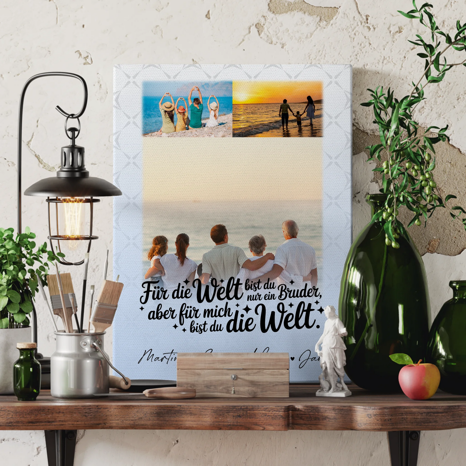 Personalisierte Leinwand Wandbild mit 3 Fotos Du bist für mich die Welt 3