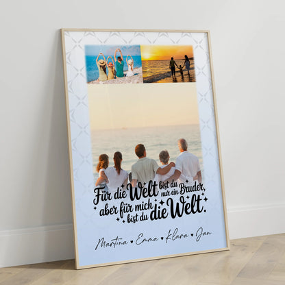 Bruder Poster Personalisiert mit 3 Fotos Du bist für mich die Welt Geschenk