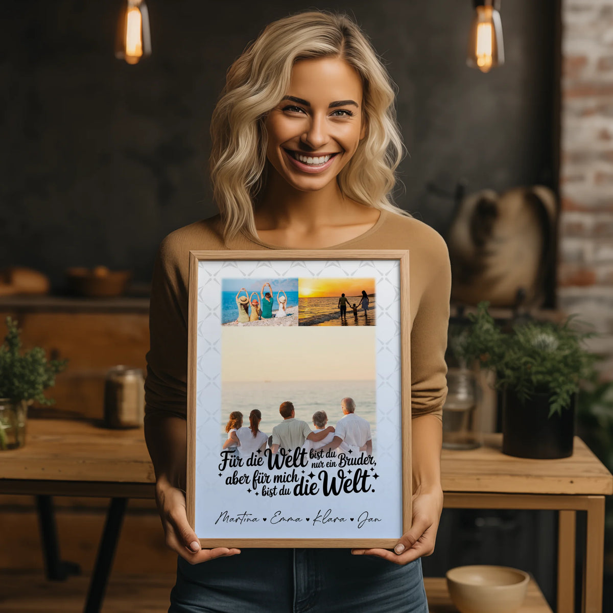 Bruder Poster Personalisiert mit 3 Fotos Du bist für mich die Welt Geschenk