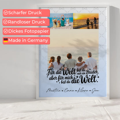 Bruder Poster Personalisiert mit 3 Fotos Du bist für mich die Welt Geschenk