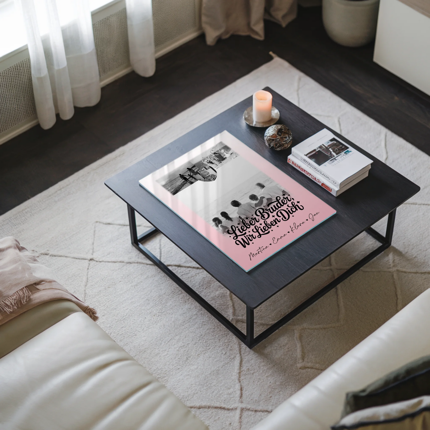 Personalisierte Acrylglas-Foto mit 3 Bildern und Herzmotiv für Bruder - Schwarz-Weiß