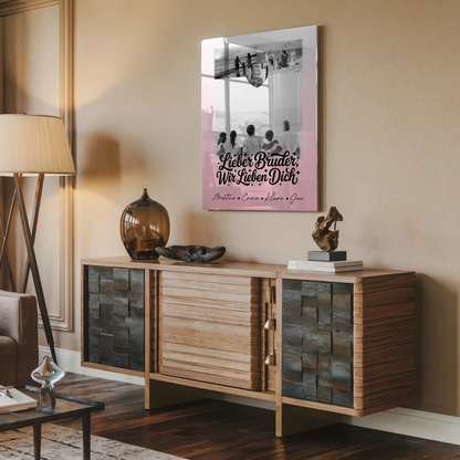 Personalisierte Acrylglas-Foto mit 3 Bildern und Herzmotiv für Bruder - Schwarz-Weiß