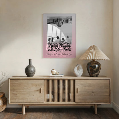 Personalisierte Acrylglas-Foto mit 3 Bildern und Herzmotiv für Bruder - Schwarz-Weiß