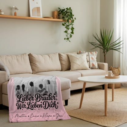 Personalisierte Decke Mit Namen 3 Fotos und Herz Foto für Bruder Schwarz-Weiß 4
