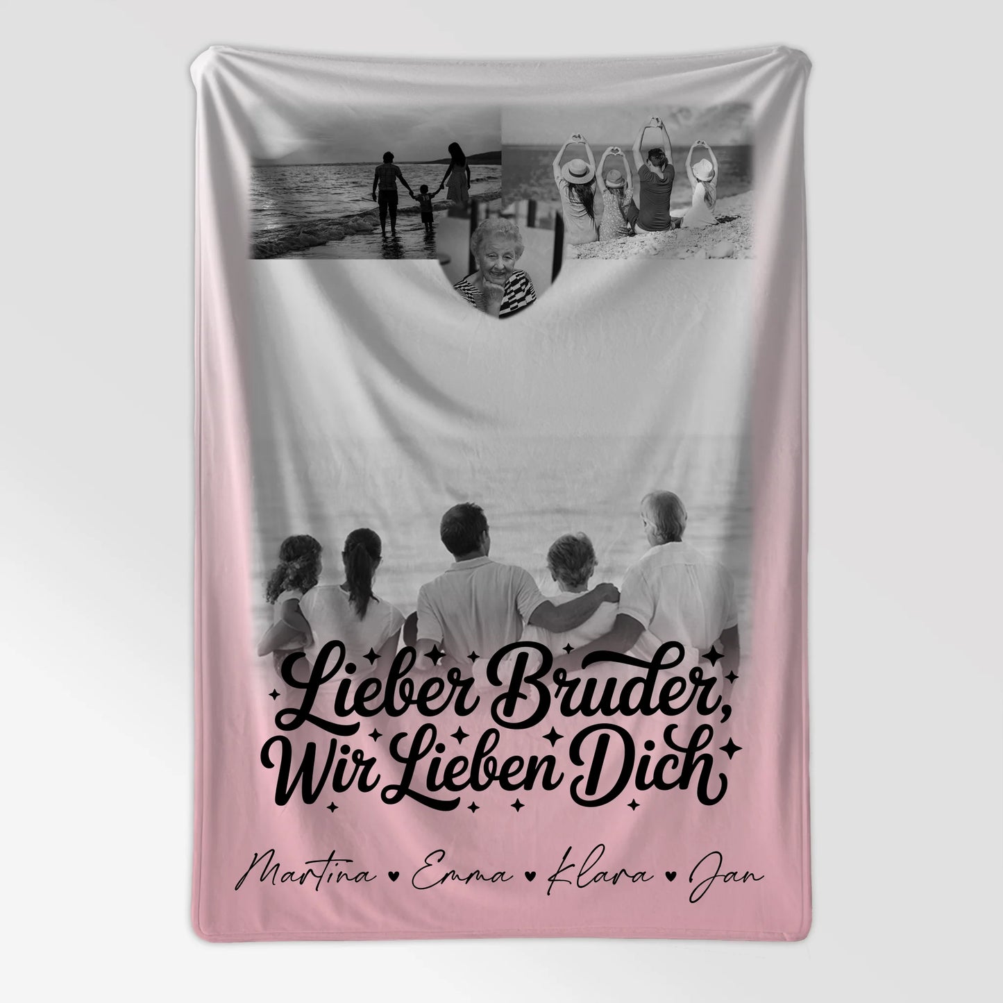 Personalisierte Decke Mit Namen 3 Fotos und Herz Foto für Bruder Schwarz-Weiß 7