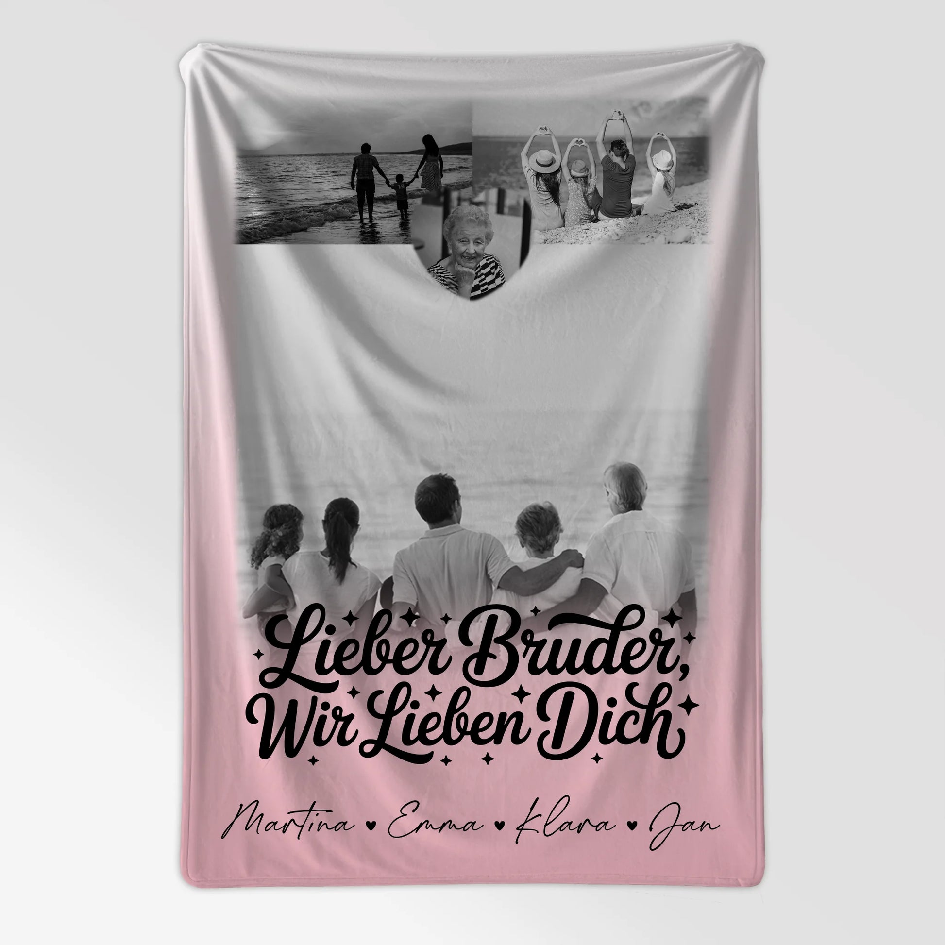 Personalisierte Decke Mit Namen 3 Fotos und Herz Foto für Bruder Schwarz-Weiß 7