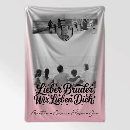 Personalisierte Decke Mit Namen 3 Fotos und Herz Foto für Bruder Schwarz-Weiß 7