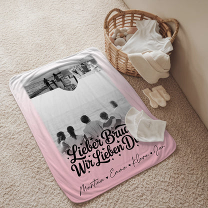 Personalisierte Decke Mit Namen 3 Fotos und Herz Foto für Bruder Schwarz-Weiß 2