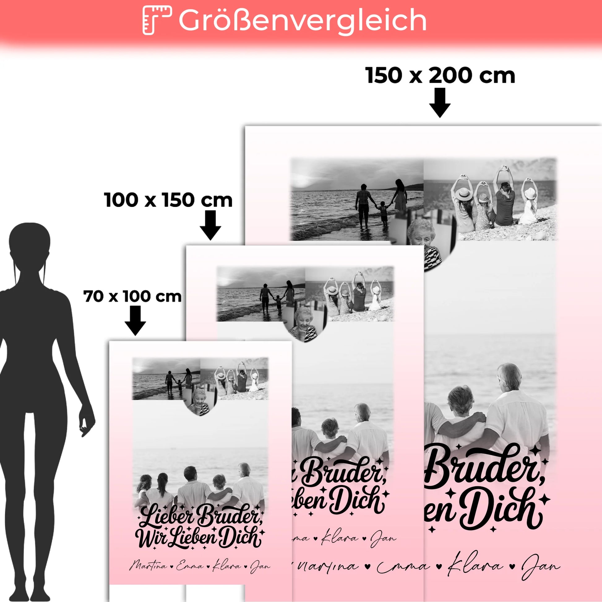 Personalisierte Decke Mit Namen 3 Fotos und Herz Foto für Bruder Schwarz-Weiß 5