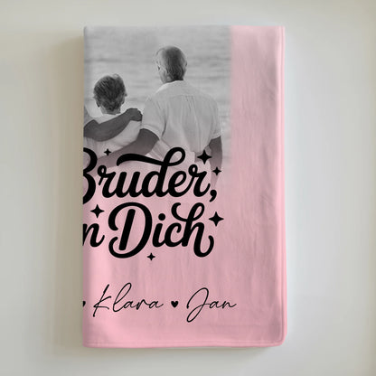 Personalisierte Decke Mit Namen 3 Fotos und Herz Foto für Bruder Schwarz-Weiß 6