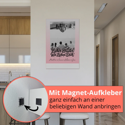 Personalisierter Fotoboard Magnet Poster mit 3 Fotos und Herzmotiv für Bruder Schwarz-Weiß 5