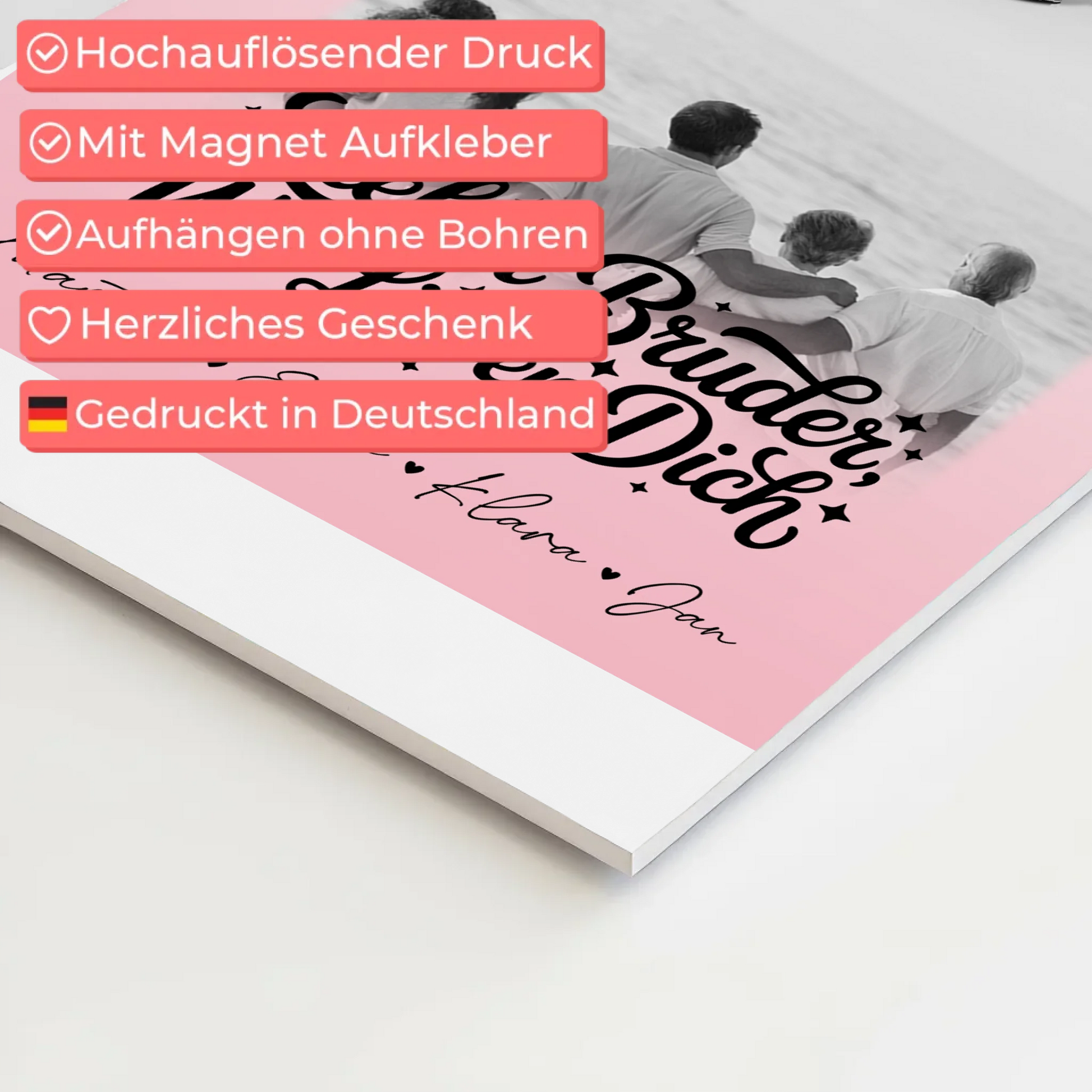 Personalisierter Fotoboard Magnet Poster mit 3 Fotos und Herzmotiv für Bruder Schwarz-Weiß 4