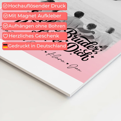 Personalisierter Fotoboard Magnet Poster mit 3 Fotos und Herzmotiv für Bruder Schwarz-Weiß 4