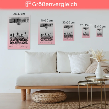 Personalisierter Fotoboard Magnet Poster mit 3 Fotos und Herzmotiv für Bruder Schwarz-Weiß