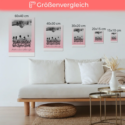 Personalisierter Fotoboard Magnet Poster mit 3 Fotos und Herzmotiv für Bruder Schwarz-Weiß