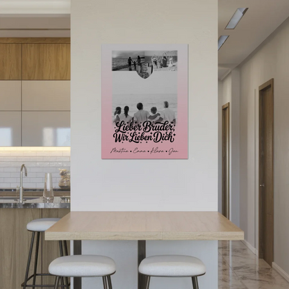 Personalisierter Fotoboard Magnet Poster mit 3 Fotos und Herzmotiv für Bruder Schwarz-Weiß