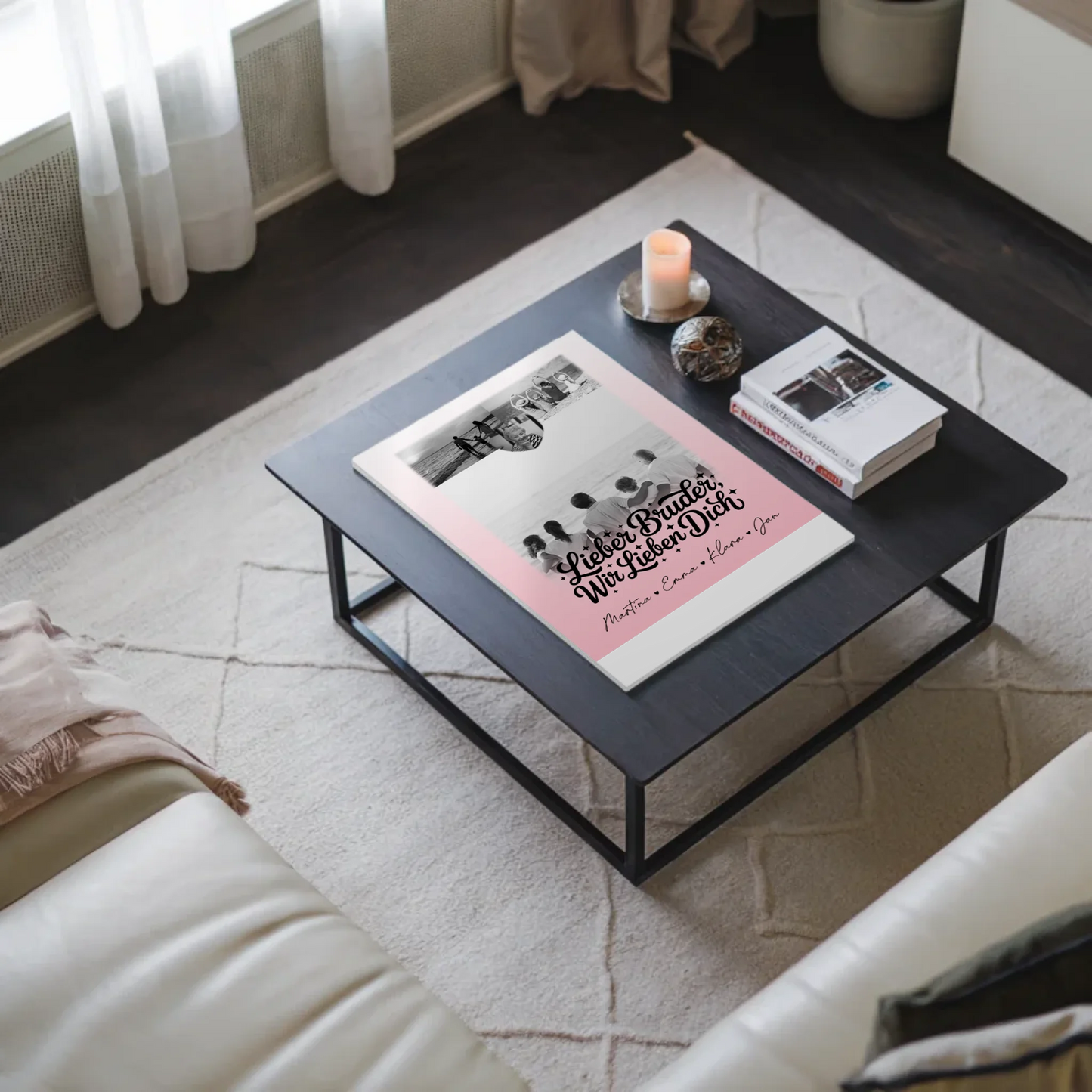 Personalisierter Fotoboard Magnet Poster mit 3 Fotos und Herzmotiv für Bruder Schwarz-Weiß