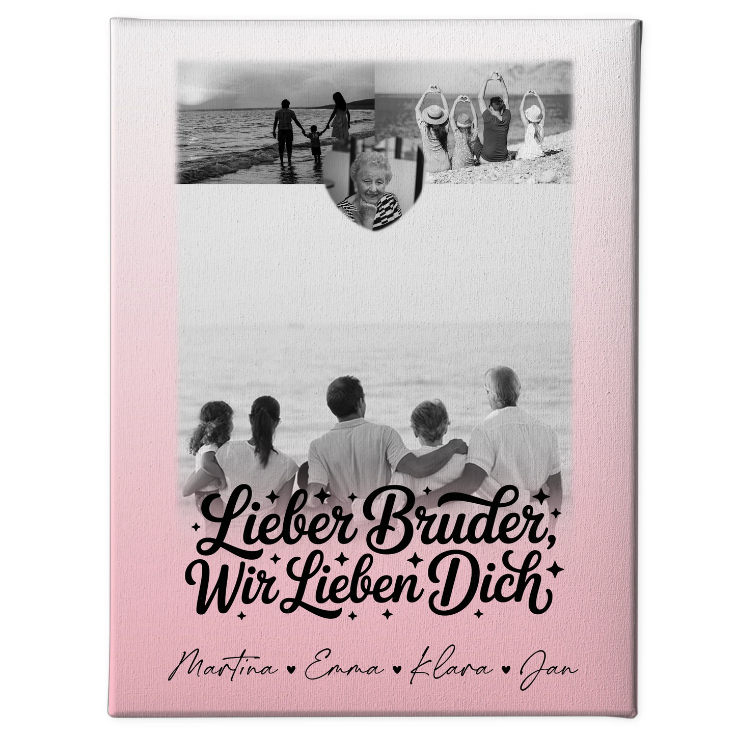 Leinwand Personalisiert mit 3 Fotos und Herz Motiv für Bruder Schwarz-Weiß 1