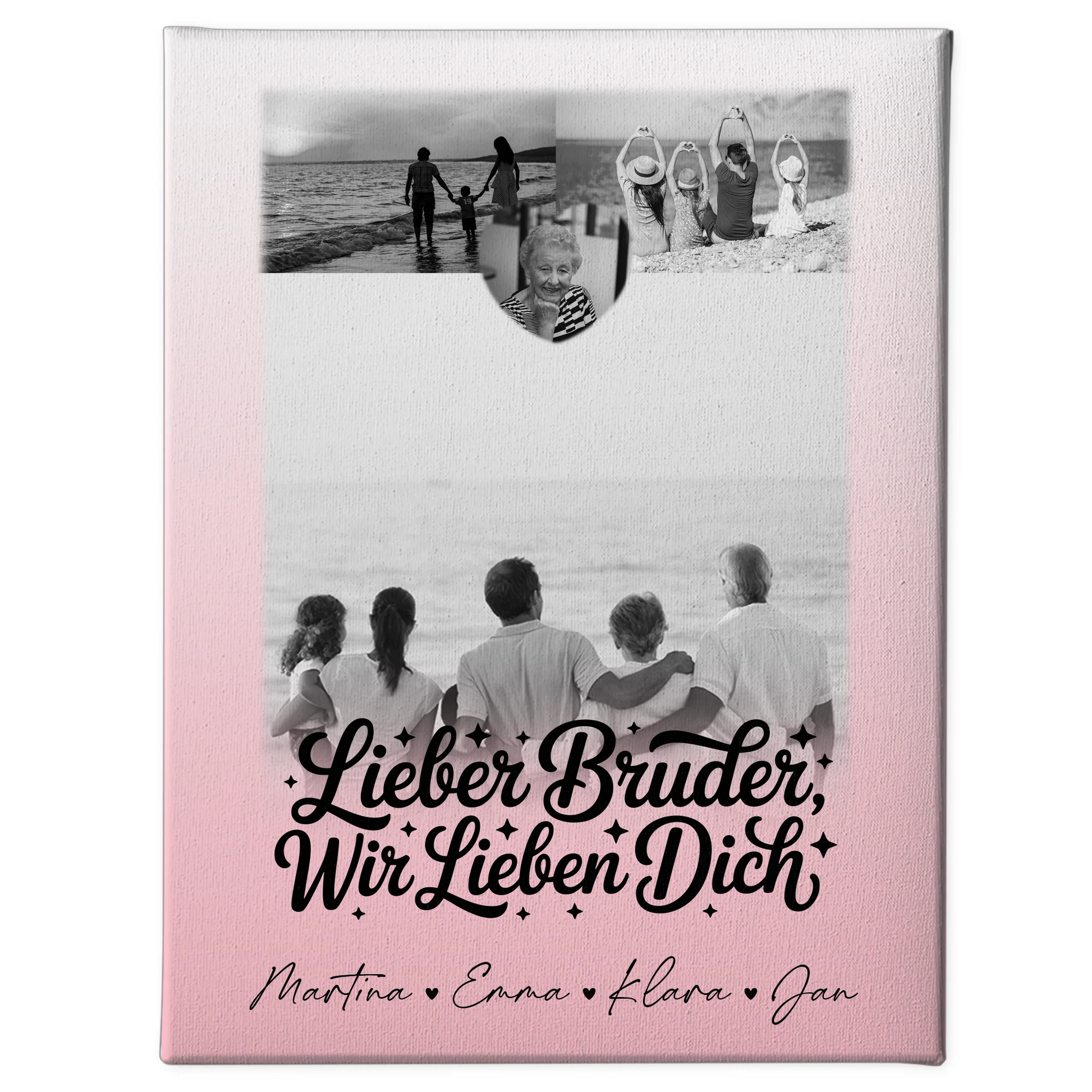 Leinwand Personalisiert mit 3 Fotos und Herz Motiv für Bruder Schwarz-Weiß 1
