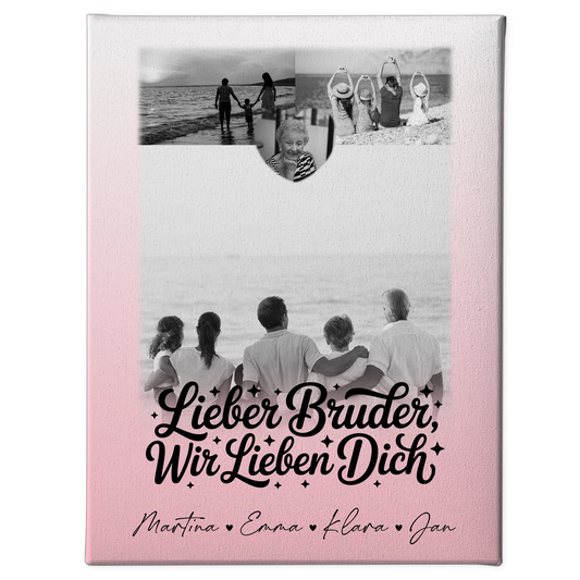 Leinwand Personalisiert mit 3 Fotos und Herz Motiv für Bruder Schwarz-Weiß 1