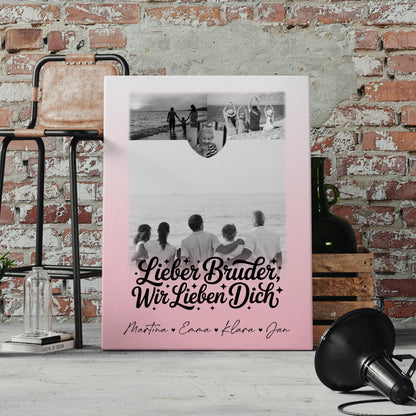 Leinwand Personalisiert mit 3 Fotos und Herz Motiv für Bruder Schwarz-Weiß 4