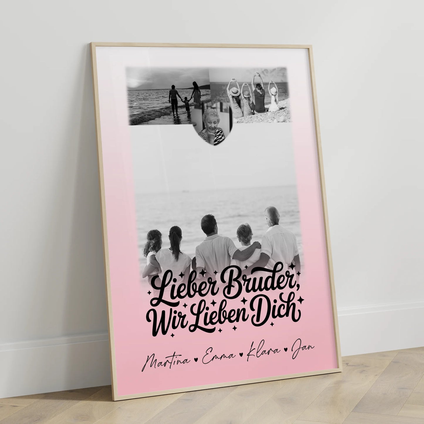 Bruder Poster Personalisiert mit 3 Fotos und Herz Schwarz-Weiß Lieber Bruder wir lieben Dich