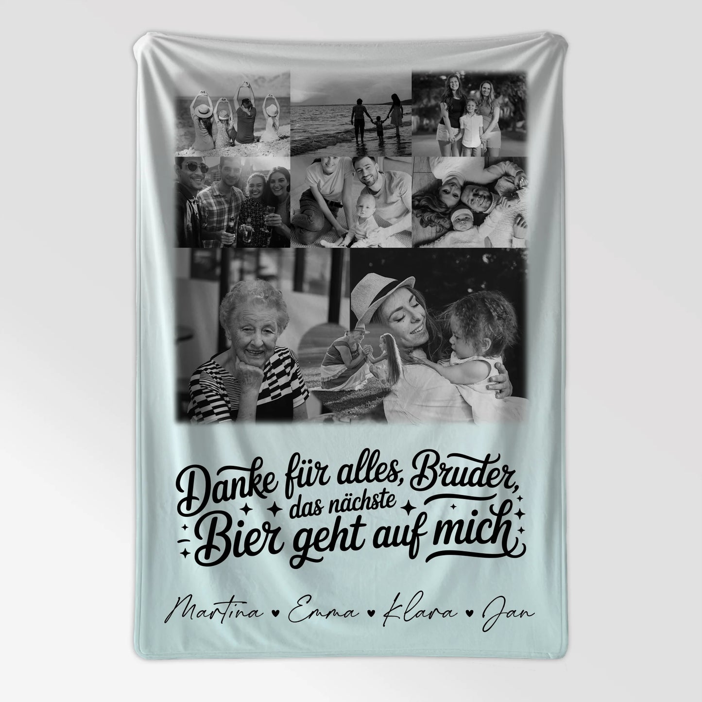 Decke Mit Namen 8 Fotos und 1 Herz Foto Danke Bruder Bier geht auf mich Schwarz-Weiß Personalisiertes Geschenk 7