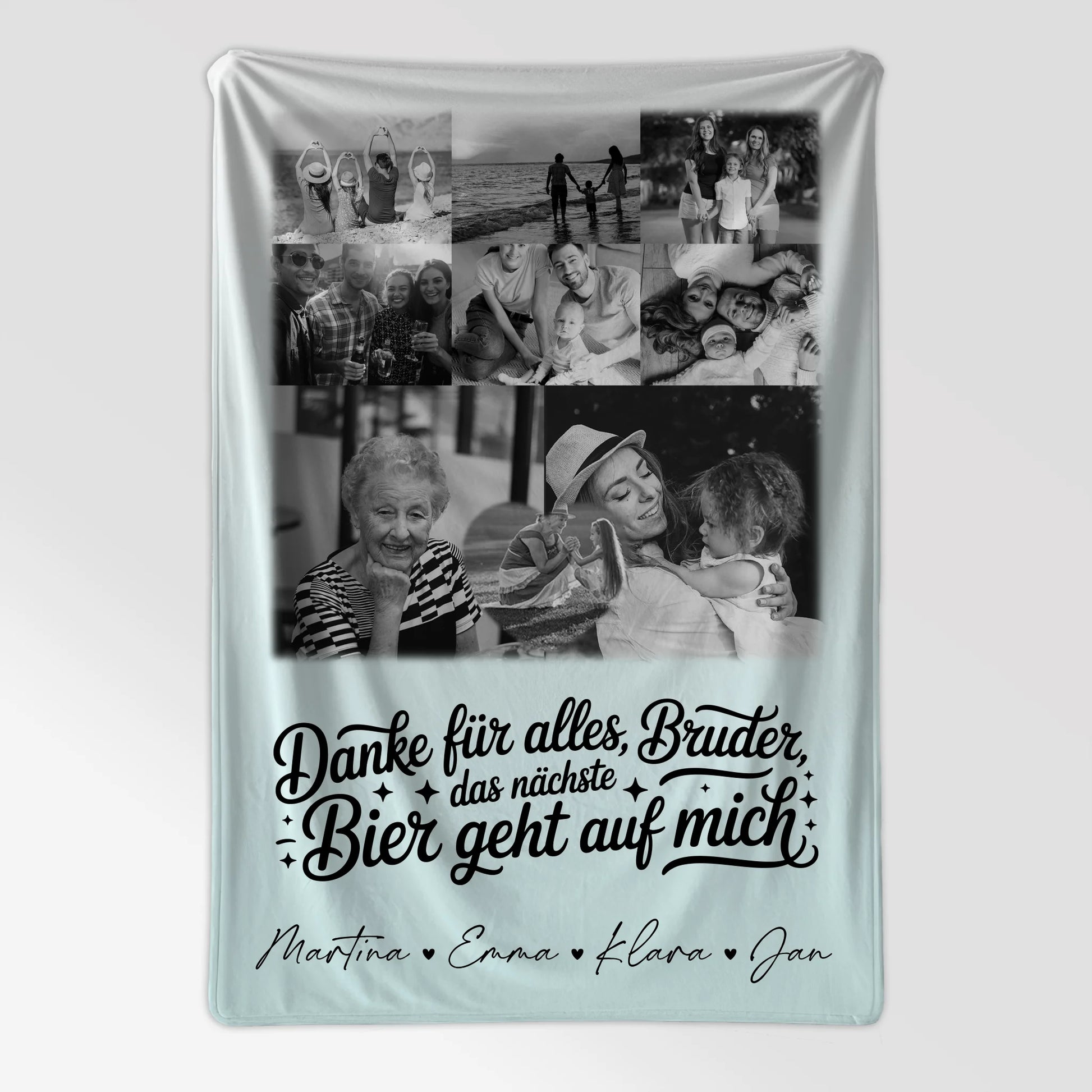 Decke Mit Namen 8 Fotos und 1 Herz Foto Danke Bruder Bier geht auf mich Schwarz-Weiß Personalisiertes Geschenk 7