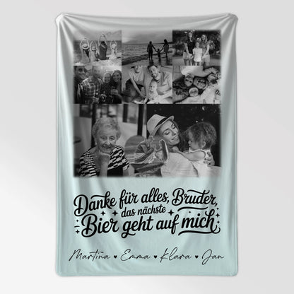 Decke Mit Namen 8 Fotos und 1 Herz Foto Danke Bruder Bier geht auf mich Schwarz-Weiß Personalisiertes Geschenk 7