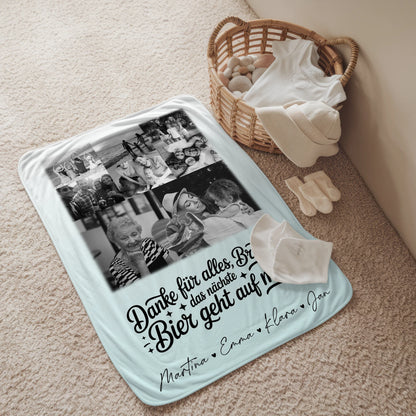 Decke Mit Namen 8 Fotos und 1 Herz Foto Danke Bruder Bier geht auf mich Schwarz-Weiß Personalisiertes Geschenk 2