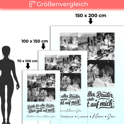 Decke Mit Namen 8 Fotos und 1 Herz Foto Danke Bruder Bier geht auf mich Schwarz-Weiß Personalisiertes Geschenk 5